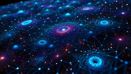 Cosmic galaxy formed by digital particles and data points, futuristic universe visualization, deep space aesthetic