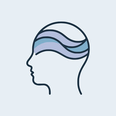 Stylized illustration of a woman's head with a blue headband