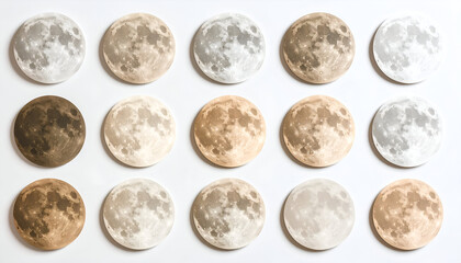Decorative moon phase wall stickers arranged in a grid on a white background