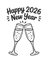 Champagne Glasses Celebrating Happy 2026 New Year Vectot on a White Background