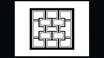 Geometric symmetrical pattern in bold black and white creates an abstract modern design element.