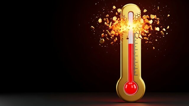 Thermometer Showing Extreme High Temperature with Exploding Effect.