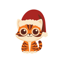 Cute Tiger Kitten Wearing Santa Hat