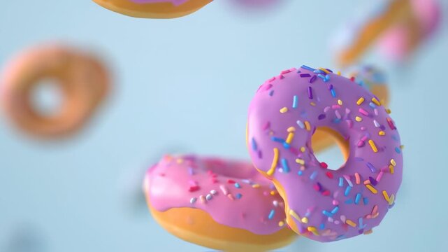 Colorful donuts floating in mid air
