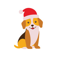 Happy Beagle Dog in Christmas Hat