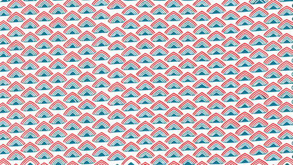 Repeating pattern of red and blue geometric shapes on a white background