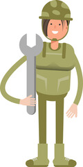 Woman Soldier Character Holding Wrench
