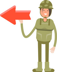 Woman Soldier Character and Arrow Sign
