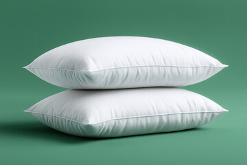 Two soft white pillows on green background for relaxed home decor