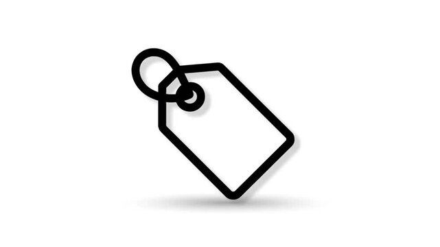 Simple black and white outline icon representing a product price tag or hanging label ready for customization