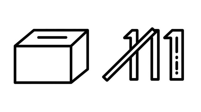 Simple black and white line icon representing a tally mark calculation next to a ballot box symbol