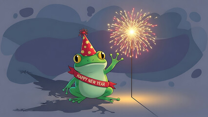 Frog celebrates new year with sparkler