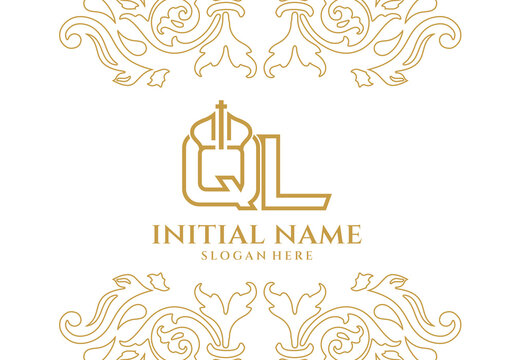 Elegant Luxury QL Monogram Logo with Royal Quen Crown Symbol for Premium Branding and Professional Identity