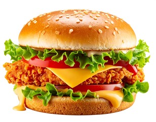 Close-up of a delicious, appetizing chicken burger with fresh ingredients