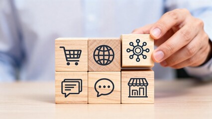 Wooden blocks with digital icons