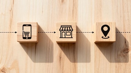 Wooden blocks with shopping icons