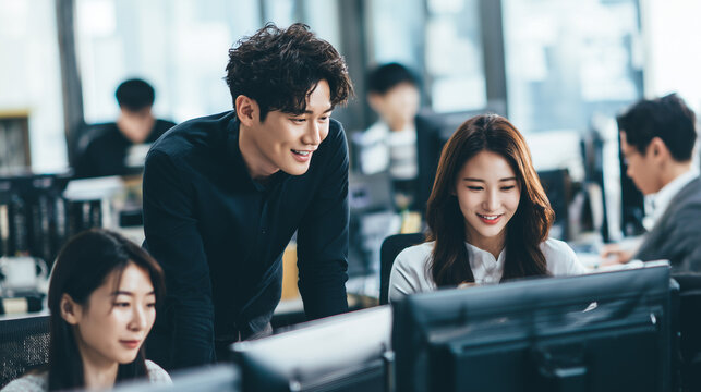 modern office team collaboration, coworkers working together office, business teamwork workplace
