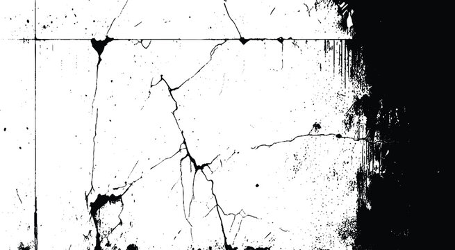 The black and white concept of a plain white plastered brick wall with cracks for backgrounds, patterns and textures for backgrounds. Concrete surfaces are slightly rough. Random seamless wall pattern
