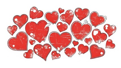 Scattered red hearts with distressed texture