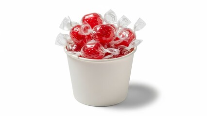 Small paper cup filled with red candies