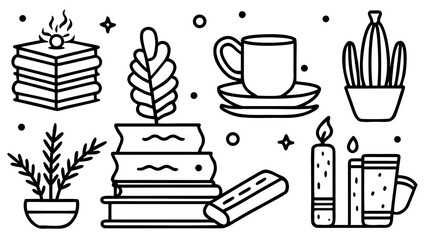 Home elements for a cozy reading space Vector