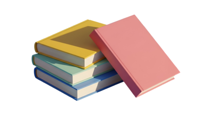 Stack of colorful books isolated on transparent background