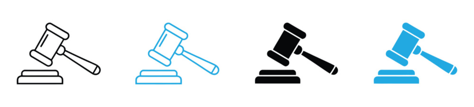 Gavel icon logo design. judge gavel sign and symbol. law icon. auction hammer. Judge gavel icons in different colors and styles for legal themes. judge's gavel icon on white background. 