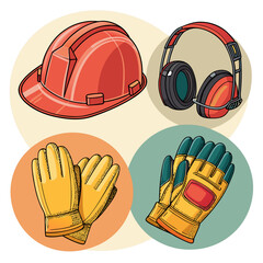 Showcasing Safety Work Equipment Helmet Gloves Vibrant Professional Photo