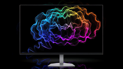 An artistic x-ray image of the human brain features a smooth blue wave of light and smoke patterns swirling into a fractal design against a black texture background