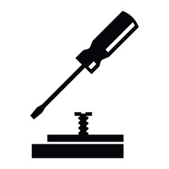 Screwdriver tool icon used for repairing and assembling objects in simple flat style