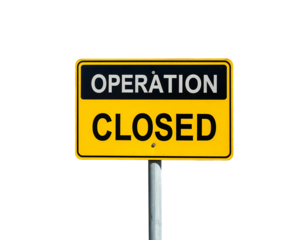 A close-up view of a rectangular traffic sign with yellow and black colors, alerting that the area is temporarily closed to entry