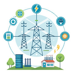 Featuring Smart Grid Energy Network Vibrant High-Quality Stock Image
