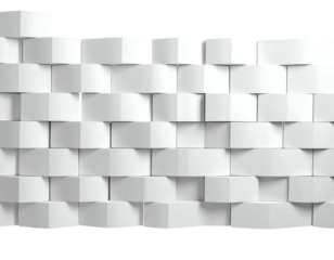 A close-up view of a repeating, textured, white wall pattern that showcases a geometric and minimalist design. The surface is sculpted
