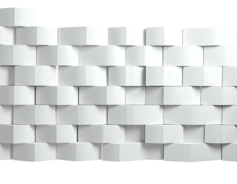 A close-up view of a repeating, textured, white wall pattern that showcases a geometric and minimalist design. The surface is sculpted - Powered by Adobe