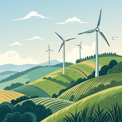 Beautiful Wind Energy Farm Hills Creative Visual