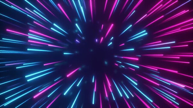 Neon lines in pink and blue bursting outward. Perfect for backgrounds, futuristic designs, and abstract concepts.