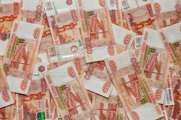 Russian ruble banknotes background with five thousand bills