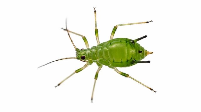 High-Resolution Isolated Image of a Live Green Aphid Pest against a Clean White Background for Educational Purposes