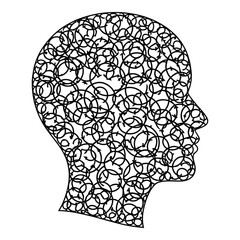 Intricate head silhouette with interconnected circles and arrows