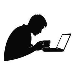 Man working on laptop with coffee cup in hand