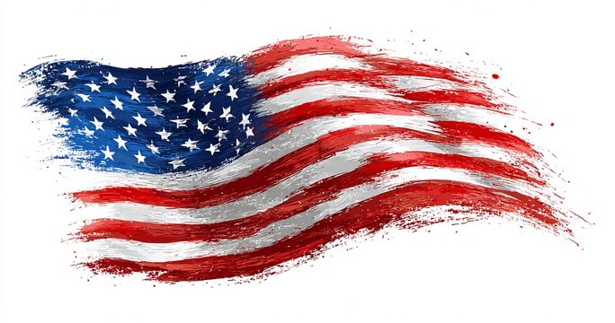 American flag painted with brush strokes and splatters