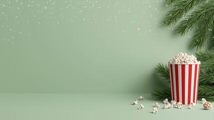 Christmas Movie Night Background with Popcorn and Wide Left Copy Space