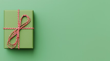 Green Christmas Gift Background with Wide Right Copy Space