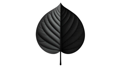 A detailed, stylized black leaf in a two-tone design against a black background