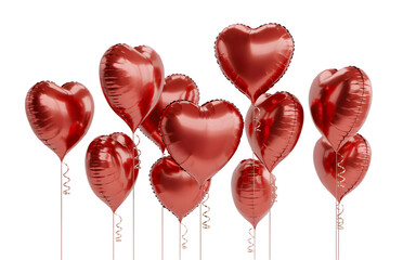 Red heart balloons isolated on transparent background