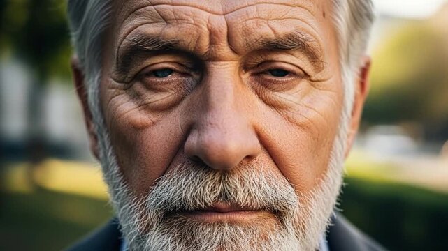 Elderly man contemplating, serious close-up wise portrait.