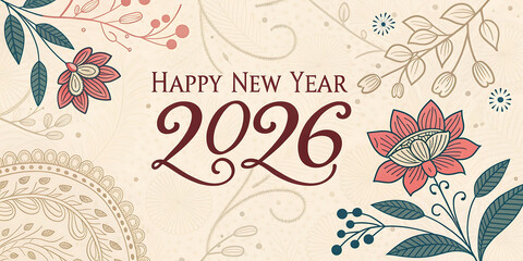 Happy new year 2026  flower design greeting card.