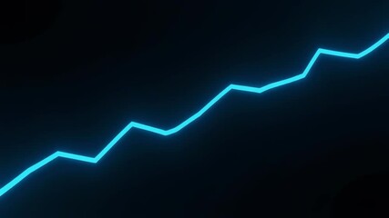 Rising neon blue line graph on black background suitable for finance, data analysis, technology presentations, and business reports. - Powered by Adobe