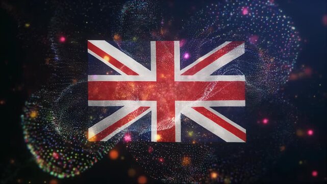 United kingdom flag stands out in a digital shimmering background. Suitable for patriotic designs or ukthemed projects.