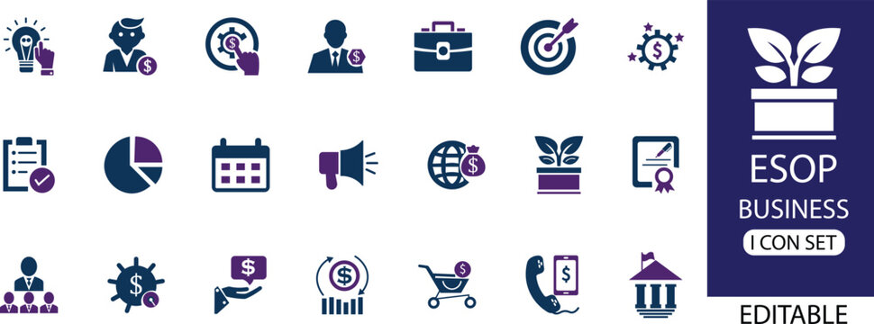 Esop business icon set - solid icon collection vector  illustration design .